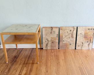 11 ModernAbstract3PanelGlassWallArtMatchingSideTable