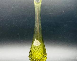 Fenton Swung Vase in Yellow-Green Hobnail Glass