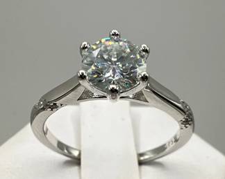 Diamond Engagement Ring — Sterling Silver — Size 8