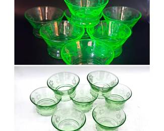 (7) Uranium Glass Green Dishes