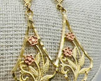 10K Yellow Gold & Rose Gold Openwork Floral Earrings — Fine Jewelry