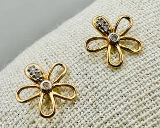 14K Gold Flower Diamond Earrings — Fine Jewelry