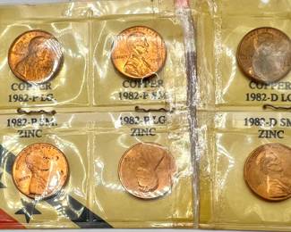 1982 Penny Collection — Small & Large Date — Copper & Zinc Pennies
