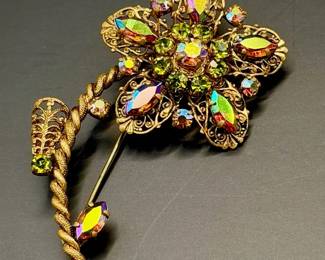 Vintage West German Signed Brooch With Stunning Rhinestones