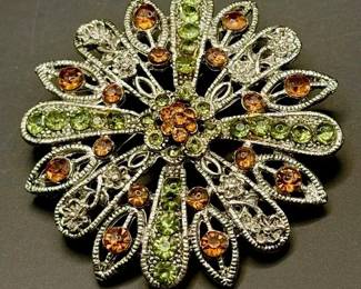 Vintage Floral Brooch with Rhinestones