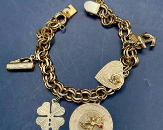 14K Gold Charms On 1/20 12K Gold Filled Bracelet Chain