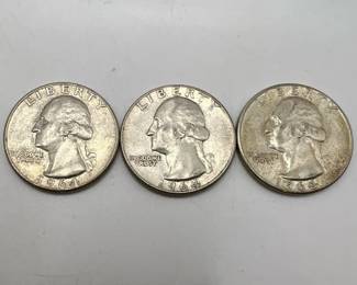 (3) Silver Washington Quarters 1964