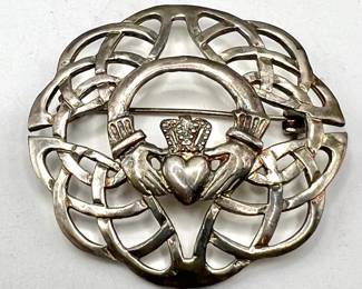 Sterling Silver Celtic Claddagh Brooch