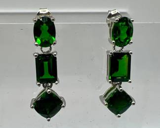 Sterling Silver Drop Earrings with Sparkling Green Stones