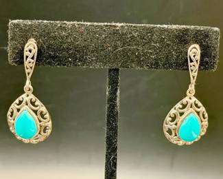 Sterling Silver 925 Stamped Earrings with Blue Stones