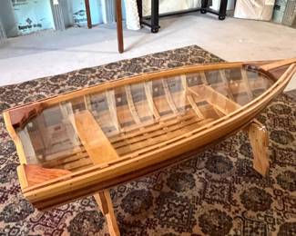 WOODEN NAUTICAL BOAT COFFEE TABLE WITH GLASS TOP