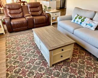 Living Room Furniture and Rug including Double Power Recliner Loveseat