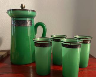 MCM jade glass set with Sterling overlay