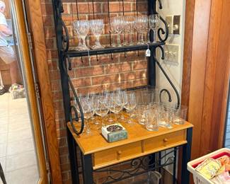 Pie rack and stemmed crystal wine and champaign 