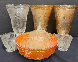 Vintage Glass Bowl And Vintage Glass Vases