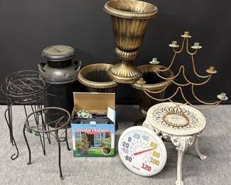 Vintage Metal Milk Can, Metal Plant Stands, Plastic Urns And More