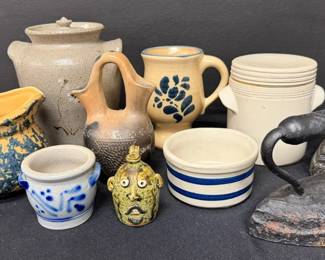 Antique Irons and miscellaneous pottery