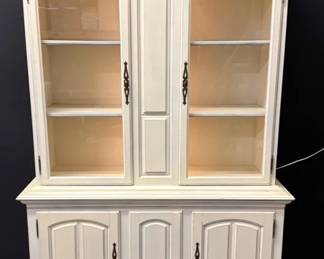 Vintage White Wood One Piece China Hutch