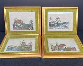 Set Of 4 Needle Point Framed Pictures