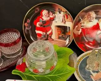 Vintage Christmas Plates And Glassware