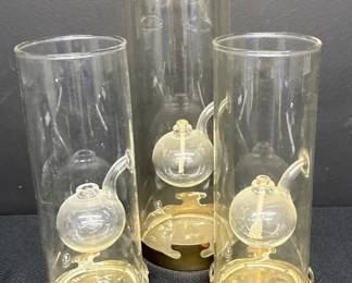 Vintage Wolfard Glassblowing Co Hand Blown Glass Oil Lamps With Brass Base