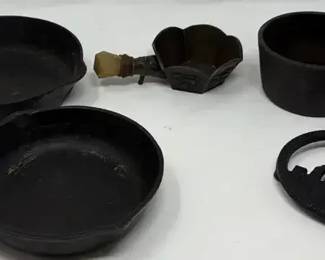 Vintage Chinese Pressing Iron And Cast Iron Pans