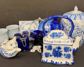 Vintage Blue Glassware Seymour Porcelain  Pfaltzgraff Gazebo 