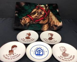 Vintage Horse Hair Blanket Belcrest China Horse Racing Plates Meadowlands Collection