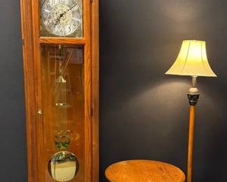 Wood Grandfather Clock, Side Table and Metal  Wood Light