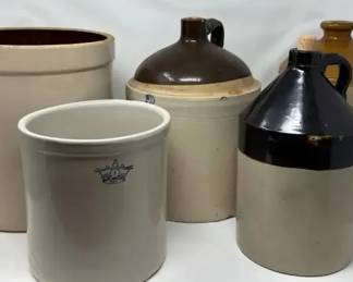 Vintage Two Tone Moonshine Jugs And Crocks Robinson Ransbottom