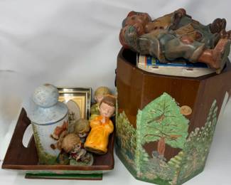 Vintage Porcelain Statues, Vintage Bucket, And Photos
