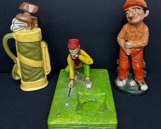 Vintage Hand Painted Ceramic Golf Decor
