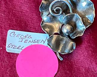 Georg Jensen sterling silver floral scroll brooch