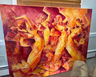 Dauguet - Expressive, abstract painting of stylized female figures