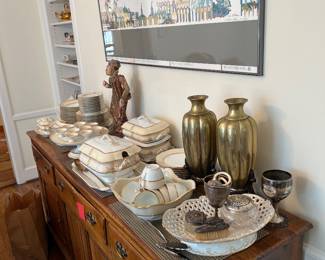 Decorative home decor items on sideboard described above