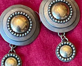 Vintage artisan earrings with sterling and gold accents