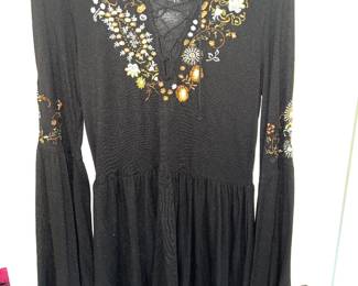 Free People bohemian tunic top with embroidered neck and arm details