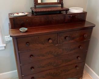 Vintage flame walnut highboy chest