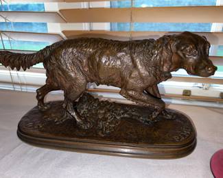 R J Mene Bronze sculpture of pointing dog