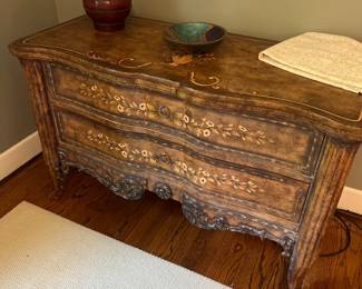 French-style hand-painted floral tole bombay chest