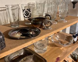 Assorted glassware and metal household items