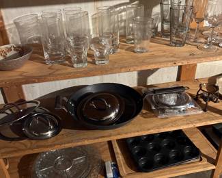Assorted glassware and metal household items