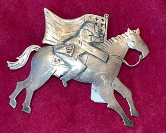 Vintage Sterling brooch pin of rider on a horse 