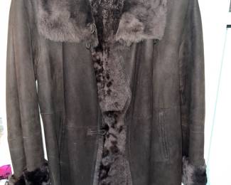 Vintage brown suede leather Penny Lane jackets with plush fur trim collar and cuffs.