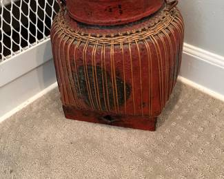 Antique Asian lidded rice storage basket
