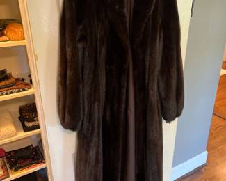 Full length brown mink fur coat.  Ooh la la!