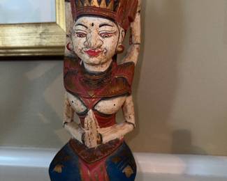 Vintage Balinese Indonesian hand-carved and painted wooded statue