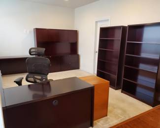Executive Mahogany Credenza & Bookshelves