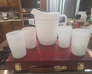 Fenton Pitcher with 4 matching glasses