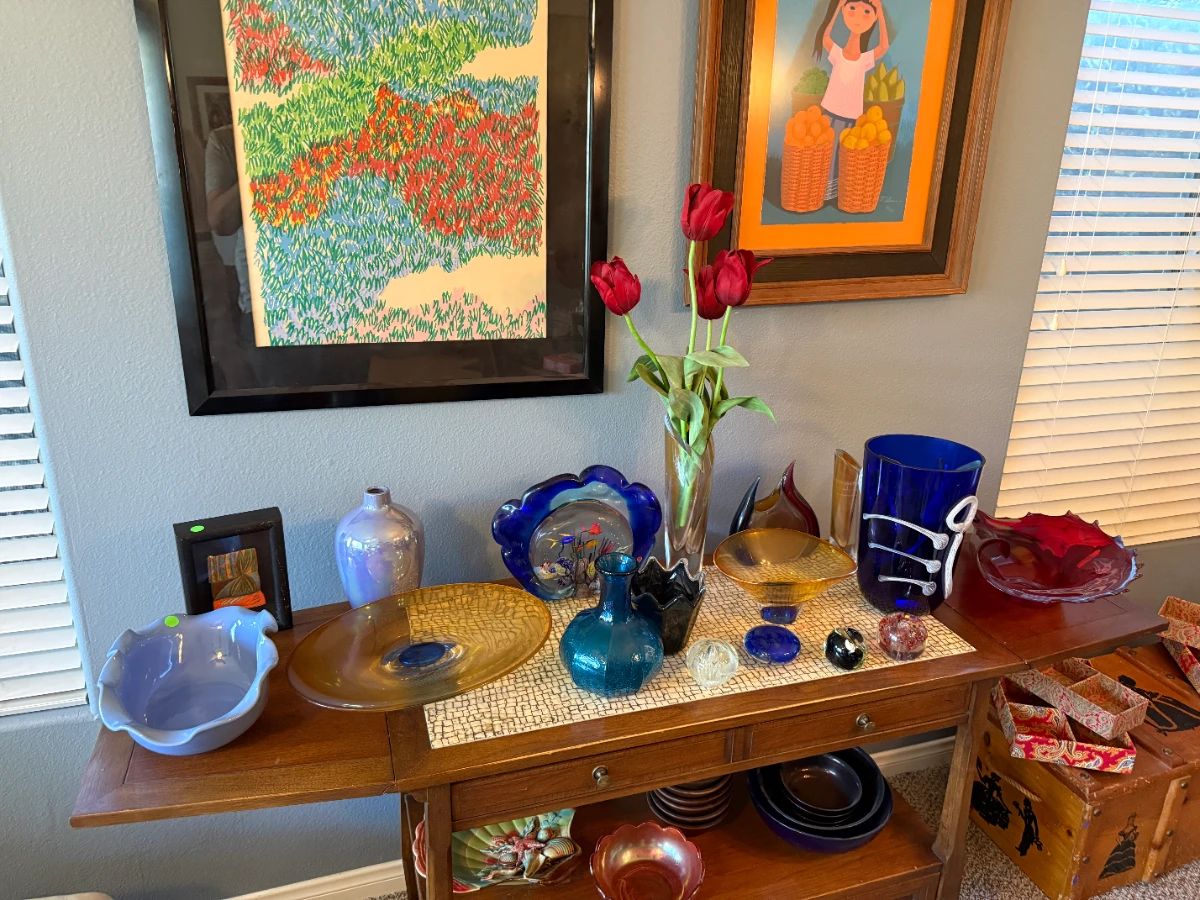 Mid Century and Modern glass and artwork - MCM serving table